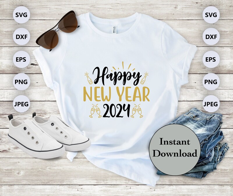New Year Decor SVG PNG DXF EPS JPG Digital File Download, Happy New Year 2024 Design For Cricut, Silhouette, Sublimation